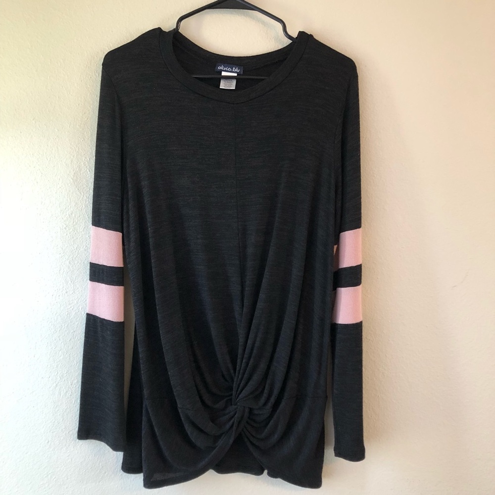 Olivia Blu Black and Pink Knotted Waist Shirt